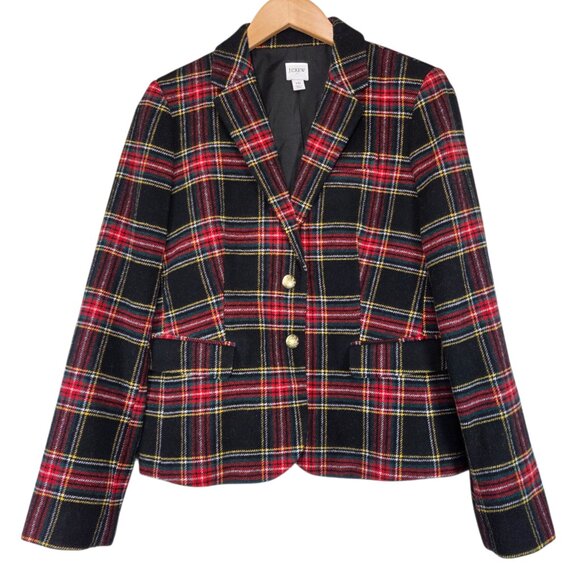 J Crew Stewart Tartan Wool-Blend Schoolboy Blazer Jacket Plaid Black Red Holiday - Picture 3 of 14